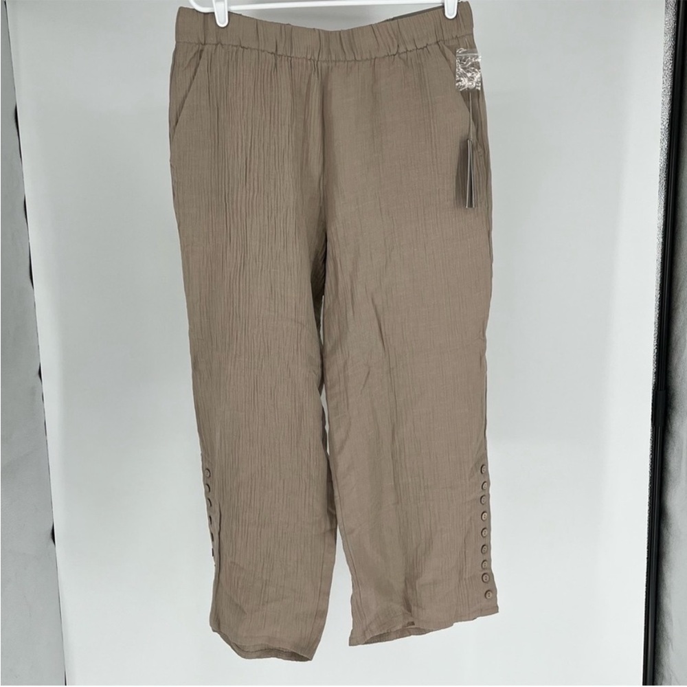 SOFT SURROUNDINGS NWT OCEO GAUZE WIDE LEG PANTS IN PEBBLE TAUPE PETITE XL - Picture 2 of 14